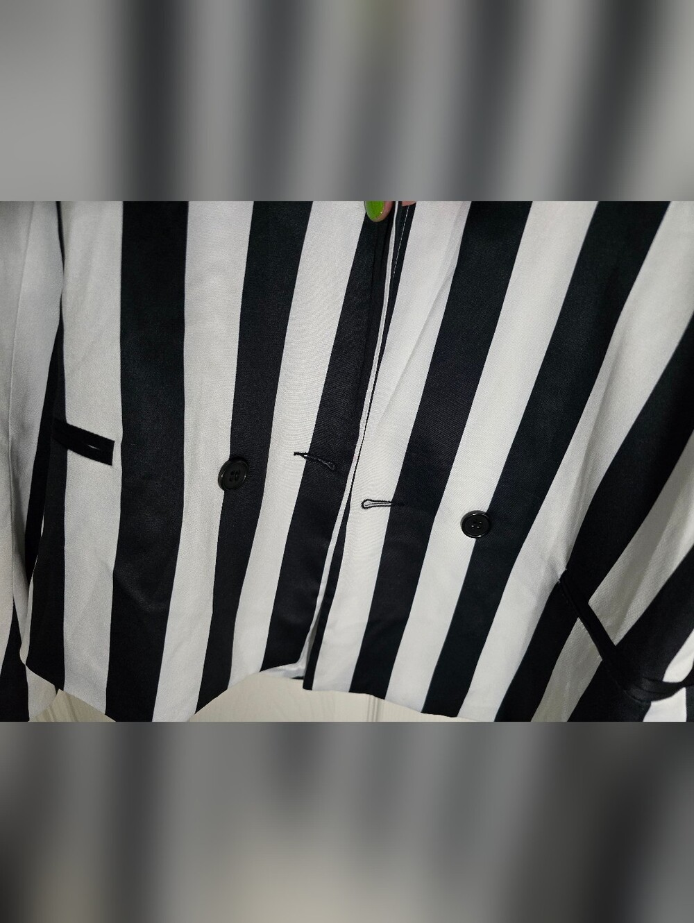 NWT Moxeay Womens Black White Striped Beetlejuice Halloween Blazer XL - Picture 8 of 11
